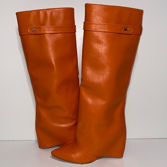 Azalea Wang Shoes - NWOT Azalea Wang “Melina” Stuck on You Pointy Toe Wedge Boot in Orange